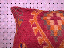 Handmade Red Moroccan Wool Pillow - Bohemian Artistic Cushion 15x24 Inches for Living Room Decor - Fabulous Ottoman Pillow