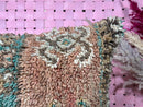 Handwoven Geometric Shaggy Wool Pillow in Pastel brown & Turquoise - Boho Decor for Rustic Spaces, 14x24 Moroccan Wool Pillow