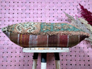 Handwoven Geometric Shaggy Wool Pillow in Pastel brown & Turquoise - Boho Decor for Rustic Spaces, 14x24 Moroccan Wool Pillow