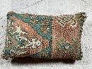 Handwoven Geometric Shaggy Wool Pillow in Pastel brown & Turquoise - Boho Decor for Rustic Spaces, 14x24 Moroccan Wool Pillow