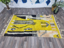 Custom Moroccan Yellow Rug - Beni Ourain Wool Rug - Moroccan Area Rug - Handmade Moroccan Carpet - Ivory and Black Rug, Wool rug by 100kends