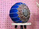 Handcrafted Moroccan Leather Pouf - Blue and Brown Round Ottoman with Intricate Embroidery | Boho Home Decor Pouf By 100kends
