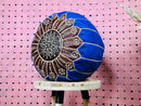Handcrafted Moroccan Leather Pouf - Blue and Brown Round Ottoman with Intricate Embroidery | Boho Home Decor Pouf By 100kends