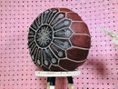 Handmade Moroccan Leather Pouf Ottoman - Round Footstool, Floor Cushion, Boho Living Room Decor - Dark Brown and Cream Stitching