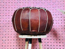 Handmade Moroccan Leather Pouf Ottoman - Round Footstool, Floor Cushion, Boho Living Room Decor - Dark Brown and Cream Stitching