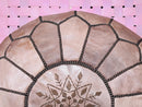 Moroccan Leather Pouf Ottoman - Neutral Round Ottoman Footstool - Leather Ottoman Pouf for Living Room Decor, Coffee Table, and Tray Holder