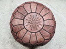Moroccan Leather Pouf Ottoman - Neutral Round Ottoman Footstool - Leather Ottoman Pouf for Living Room Decor, Coffee Table, and Tray Holder