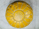 Handmade Yellow Leather Pouf - Genuine Moroccan Pouf Seat, Marrakesh Cushion, Floor Cushion Ottoman Pouf - Perfect Living Room Decor