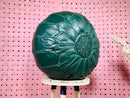 Handcrafted Moroccan Green Leather Pouf Ottoman - Elegant Round Floor Cushion, Perfect Living Room Decor