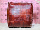 Handcrafted Moroccan Leather Square Pouf Ottoman – Brown Leather Pouf, Perfect Footstool or Floor Seating, Ready to Ship Pouf by 100kends