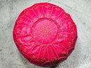 Moroccan Pink Leather Pouf Ottoman - Handcrafted Moroccan Foot Stool | Leather Ottoman Pouf, Perfect Moroccan Decor Poufs, Poufs by 100kends