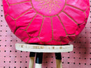 Handmade Pink Moroccan Leather Pouf - Round Footstool Ottoman, Pink Pouffe, Leather Moroccan Pouffe for Home Decor - Poufs by 100kends