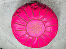 Handmade Pink Moroccan Leather Pouf - Round Footstool Ottoman, Pink Pouffe, Leather Moroccan Pouffe for Home Decor - Poufs by 100kends
