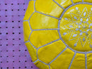 Handmade Yellow Moroccan Leather Pouf - Floor Cushion, Ottoman, Footstool, Moroccan Pouf for Living Room - Beautiful Poufs by 100kends