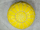 Handcrafted Yellow Moroccan Leather Pouf Ottoman – Boho Floor Cushion & Footstool for Living Room Decor