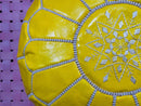 Handmade Yellow Moroccan Leather Pouf Ottoman - Round Leather Pouffe, Moroccan Ottoman, Footrest, Home Decor by 100kends