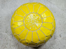Handmade Yellow Moroccan Leather Pouf Ottoman - Round Leather Pouffe, Moroccan Ottoman, Footrest, Home Decor by 100kends