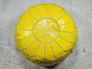 Vibrant Yellow Moroccan Leather Pouf – Handmade Bohemian Footstool, Perfect for Home Decor Accent