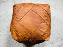 Hand-Stitched Moroccan Leather Pouf - Boho Floor Cushion, Ottoman Seat, Stylish Home Decor, Warm Brown Pouf, Floor Seating, Moroccan Stool