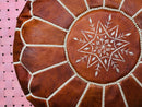 Handcrafted Moroccan Leather Pouf – Chocolate Brown Ottoman Footstool by 100kends, Round Leather Pouffe, Perfect for Boho Decor