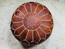 Handcrafted Moroccan Leather Pouf – Chocolate Brown Ottoman Footstool by 100kends, Round Leather Pouffe, Perfect for Boho Decor
