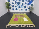 Custom Handmade Moroccan Green Wool Rug - 5x8 Kilim Area Rug, Traditional Living Room Rug, Large Carpet, 8x10 & Custom Sizes Available