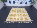 Custom White and orange Moroccan Beni Ourain Wool Rug - Handmade Berber Cream Checkered Rug for Modern and Bohemian Decor