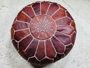 Handmade Moroccan Leather Pouf Ottoman - Round Brown Leather Pouf, Handcrafted Ottoman Pouf, Moroccan Leather Pouffe for Home Decor