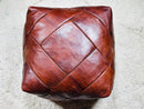 Handmade Moroccan Leather Pouf - Rustic Brown Artisan Floor Cushion, Boho Ottoman Seating for Home Decor