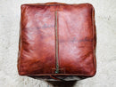 Handmade Moroccan Leather Pouf - Rustic Brown Artisan Floor Cushion, Boho Ottoman Seating for Home Decor