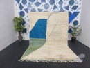 Custom Moroccan Beni Ourain Rug – Soft White Wool Berber Carpet with Modern Blue & Green Design | Handmade All Sizes Morocco Rug by 100kends
