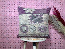 Handmade Moroccan Wool Pillow Cover 20x20 - Purple & Grey Square Throw Pillow, Boho Cushion Cover, Perfect for Bed and Sofa Decor