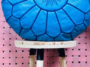 Handcrafted Moroccan Leather Pouf with Intricate White Embroidered Floral Design – Blue leather pouf, "20 x 20 x14" Inches
