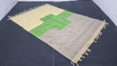 Custom Moroccan Wool Rug - Handmade Berber Beni Ourain Rug with Green Cross Design - Custom Sizes & Fringes Available