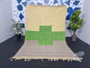 Custom Moroccan Wool Rug - Handmade Berber Beni Ourain Rug with Green Cross Design - Custom Sizes & Fringes Available
