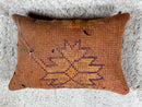 Handmade Moroccan Pillow Cover - Brown Wool Cushion with Tribal Geometric Design - Rustic Boho Pillowcase - 14x20 Inches