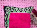 Handmade Moroccan Wool Throw Pillow Cover, Textured Cushion in Green and Pink, Perfect Christmas Cushion for Home Decor, 19x20 inches pillow