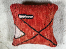 Handmade Red Wool Moroccan Pillow – 18x20 Decorative Kilim Throw, Berber-Style Geometric Cushion, Red Boho Shaggy Pillow