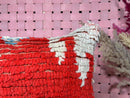 Handmade Moroccan Wool Pillow, White and Red Berber Cushion, Soft 21x14 Floor Cushion, Wool Ottoman Pillow for Living Room