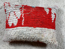 Handmade Moroccan Wool Pillow, White and Red Berber Cushion, Soft 21x14 Floor Cushion, Wool Ottoman Pillow for Living Room