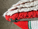 Handmade Moroccan Wool Pillow, White and Red Berber Cushion, Soft 21x14 Floor Cushion, Wool Ottoman Pillow for Living Room