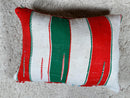 Handmade Moroccan Wool Pillow, White and Red Berber Cushion, Soft 21x14 Floor Cushion, Wool Ottoman Pillow for Living Room