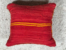 Moroccan Wool Pillow Handmade Boho Decor | Red Square Throw Pillow | Artisan Rustic Wool Cushion for Boho Living Room | 16x17 Inches pillow