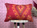 Handmade Red Moroccan Wool Pillow - Bohemian Artistic Cushion 15x24 Inches for Living Room Decor - Fabulous Ottoman Pillow