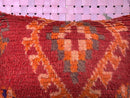 Handmade Red Moroccan Wool Pillow - Bohemian Artistic Cushion 15x24 Inches for Living Room Decor - Fabulous Ottoman Pillow