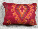 Handmade Red Moroccan Wool Pillow - Bohemian Artistic Cushion 15x24 Inches for Living Room Decor - Fabulous Ottoman Pillow