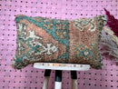 Handwoven Geometric Shaggy Wool Pillow in Pastel brown & Turquoise - Boho Decor for Rustic Spaces, 14x24 Moroccan Wool Pillow