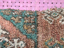 Handwoven Geometric Shaggy Wool Pillow in Pastel brown & Turquoise - Boho Decor for Rustic Spaces, 14x24 Moroccan Wool Pillow