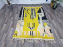 Custom Moroccan Yellow Rug - Beni Ourain Wool Rug - Moroccan Area Rug - Handmade Moroccan Carpet - Ivory and Black Rug, Wool rug by 100kends