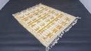 Custom White and orange Moroccan Beni Ourain Wool Rug - Handmade Berber Cream Checkered Rug for Modern and Bohemian Decor